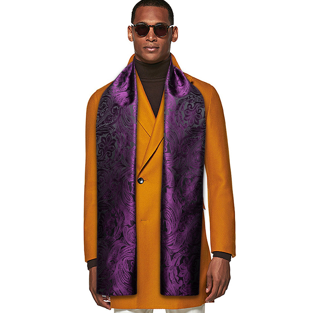 Luxury Purple Black Floral Silk Scarf Scarf - Sophisticated Gentlemen