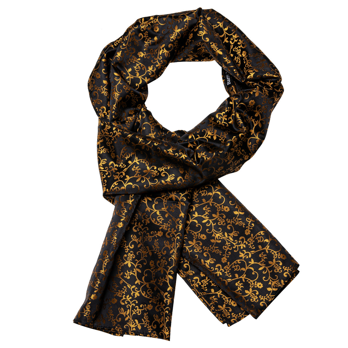 Luxury Black Gold Floral Silk Scarf Scarf - Sophisticated Gentlemen