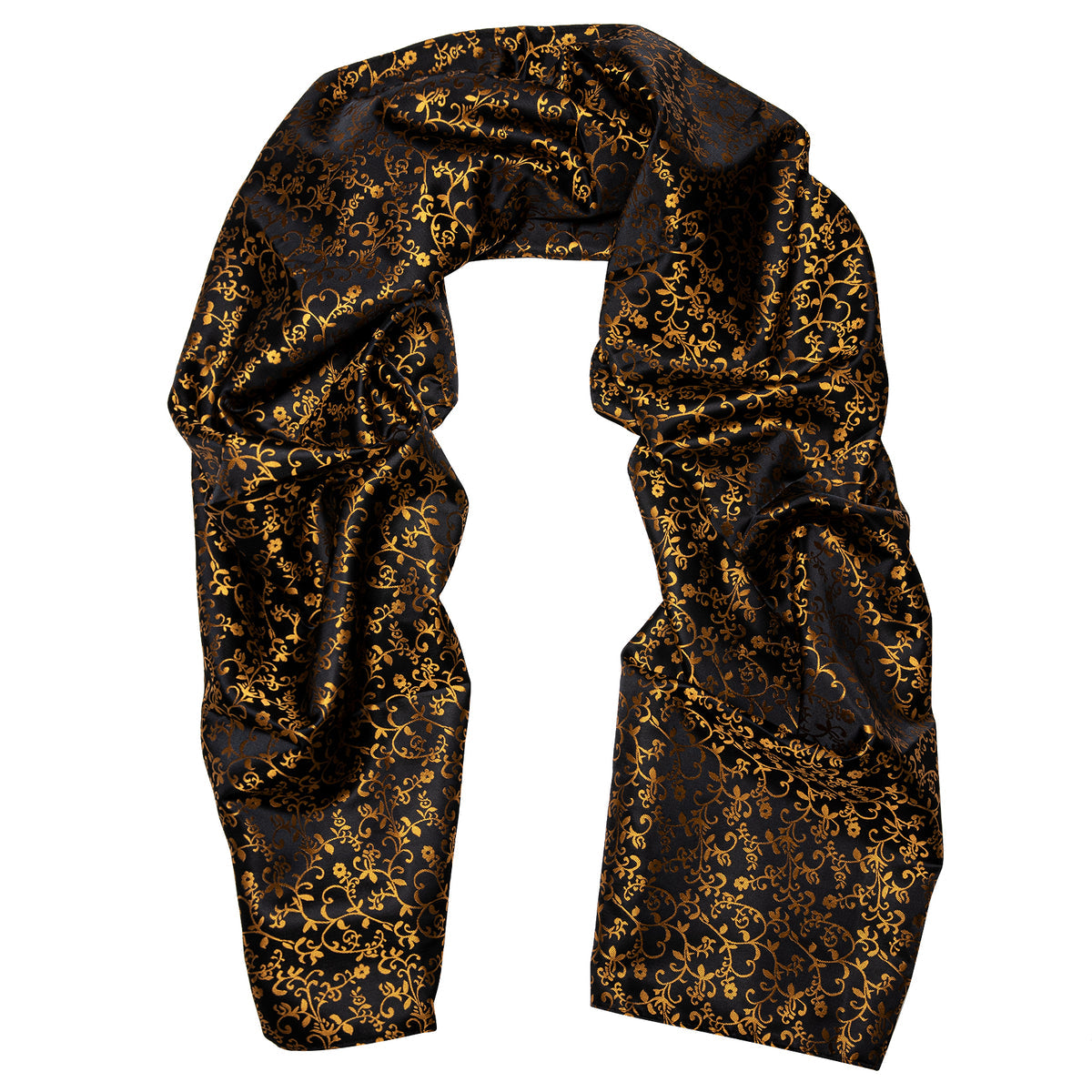 Luxury Black Gold Floral Silk Scarf Scarf - Sophisticated Gentlemen