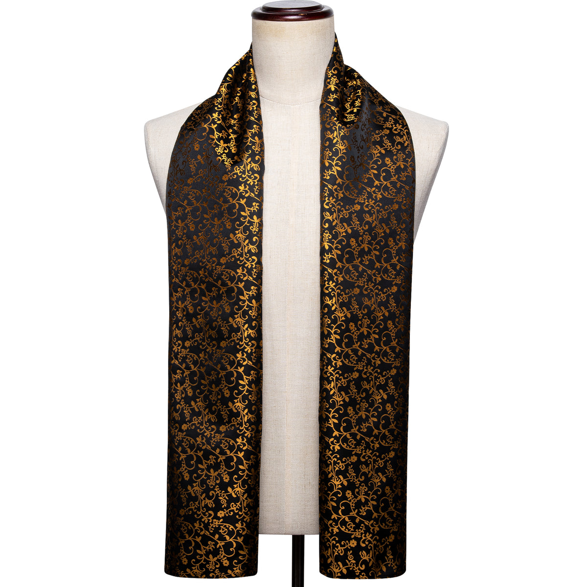 Luxury Black Gold Floral Silk Scarf Scarf - Sophisticated Gentlemen