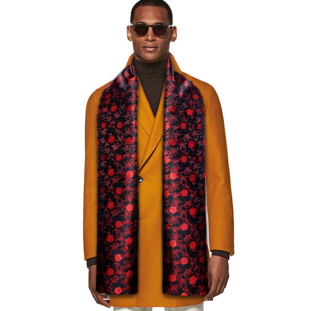 Luxury Black Red Flower Scarf Scarf - Sophisticated Gentlemen