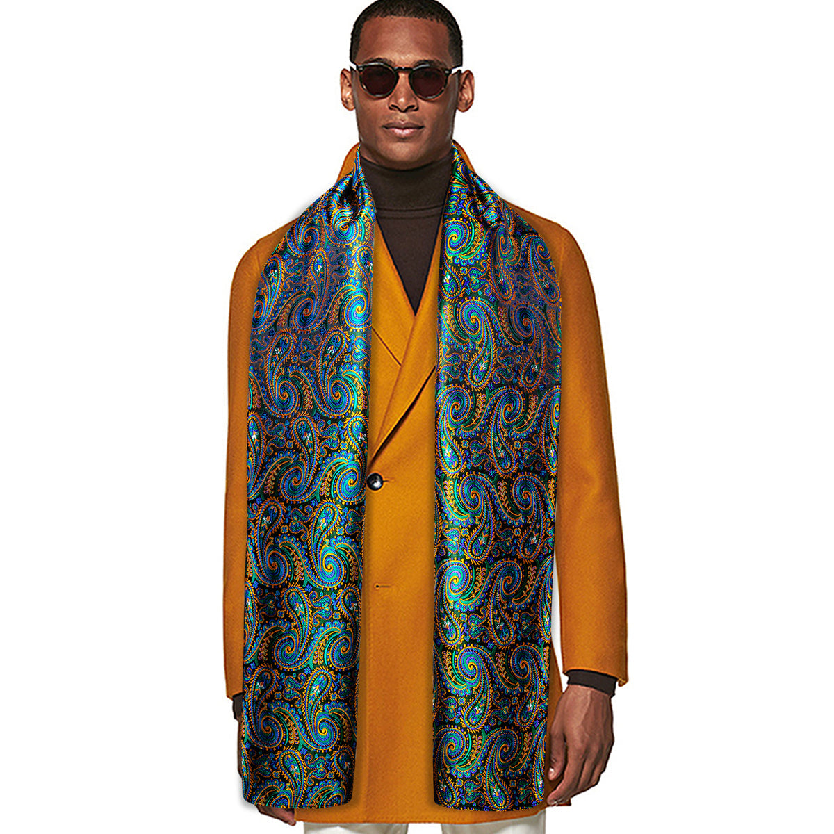 Teal Blue Brown Paisley Silk Scarf Scarf - Sophisticated Gentlemen