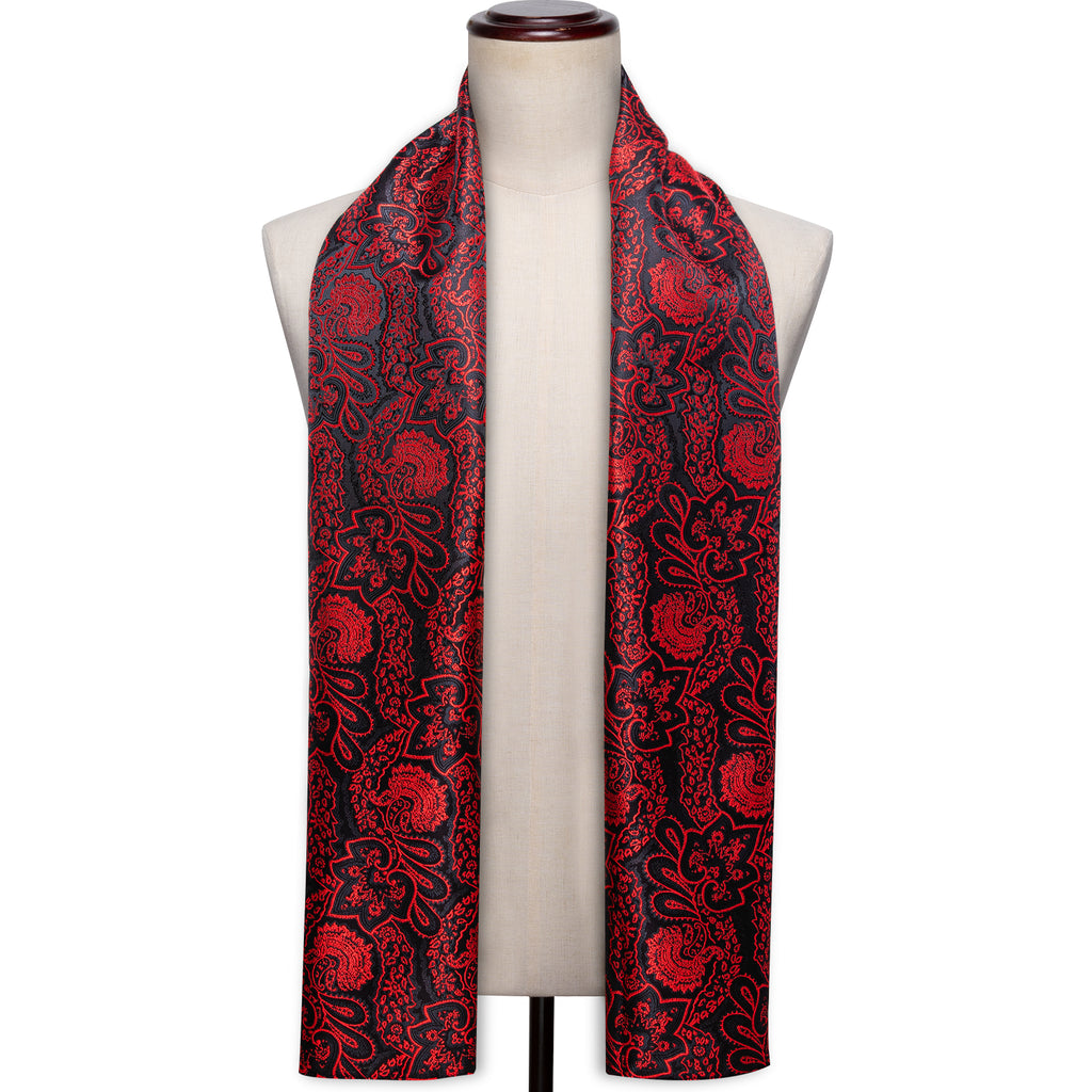 Red Black Paisley Silk Scarf Scarf - Sophisticated Gentlemen