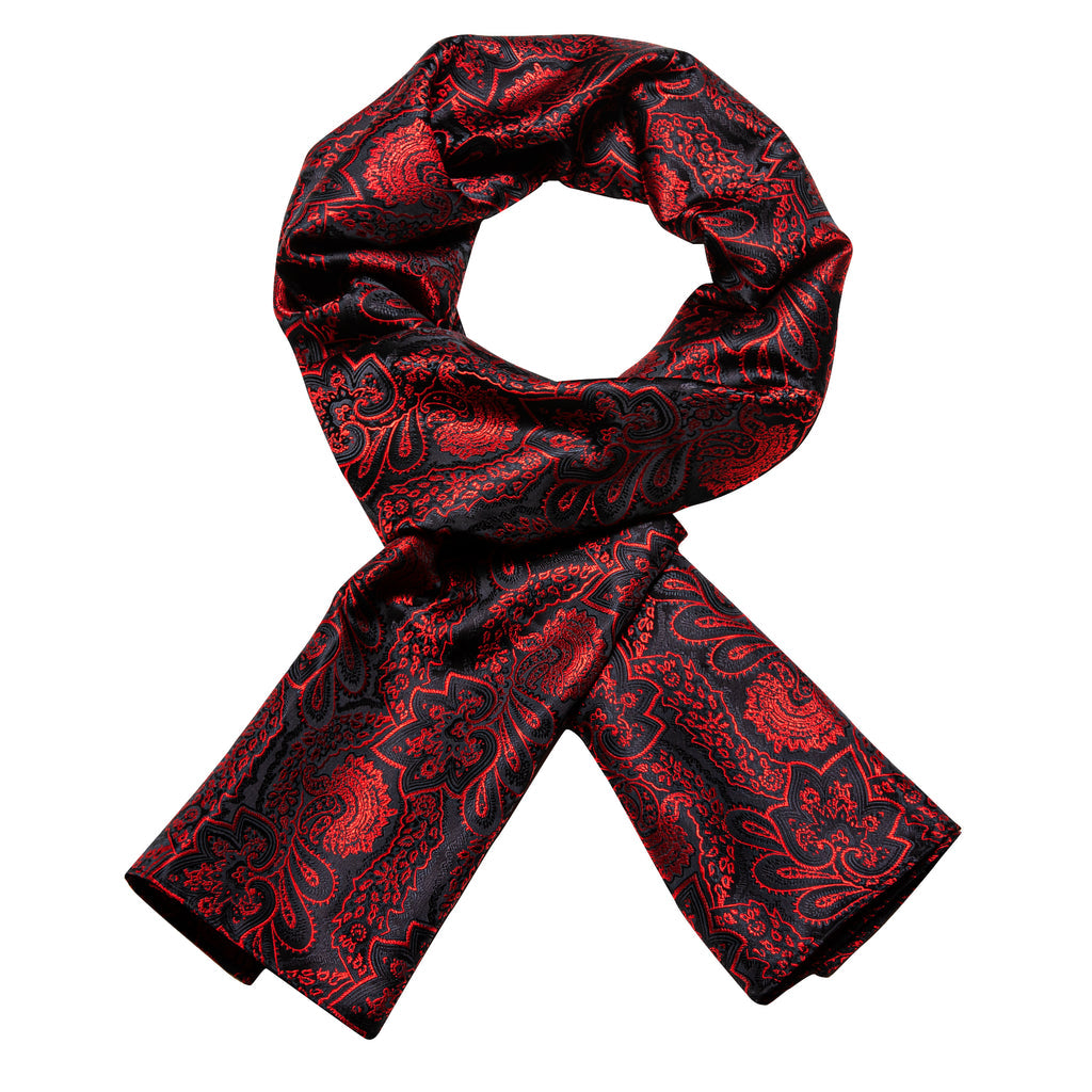 Red Black Paisley Silk Scarf Scarf - Sophisticated Gentlemen