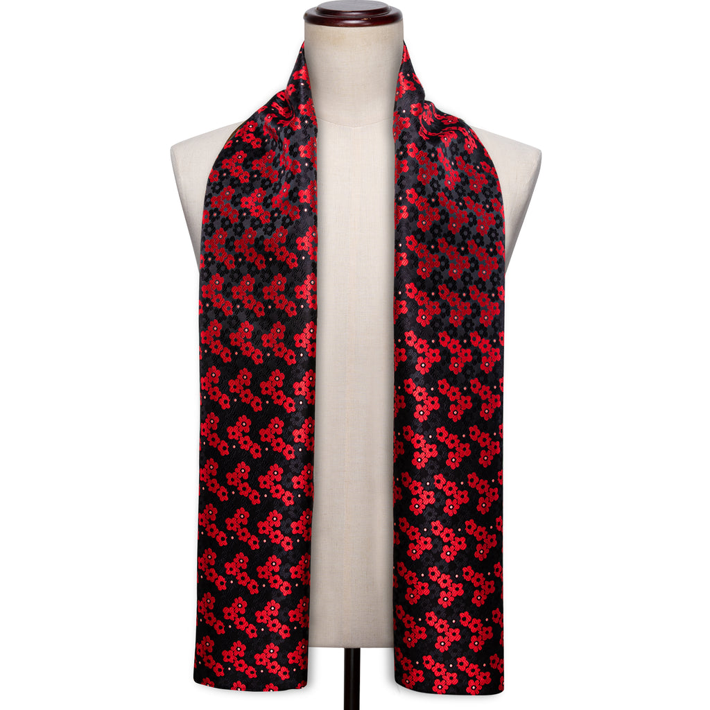 Red Black Small Flower Silk Scarf Scarf - Sophisticated Gentlemen