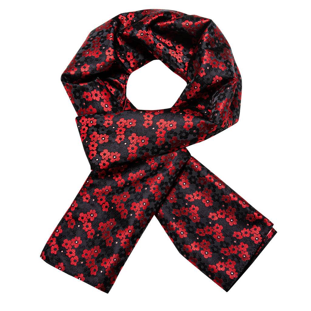 Red Black Small Flower Silk Scarf Scarf - Sophisticated Gentlemen