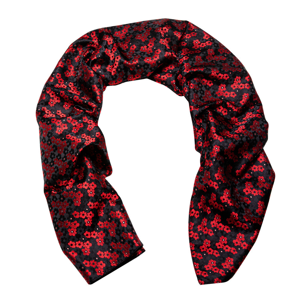 Red Black Small Flower Silk Scarf Scarf - Sophisticated Gentlemen