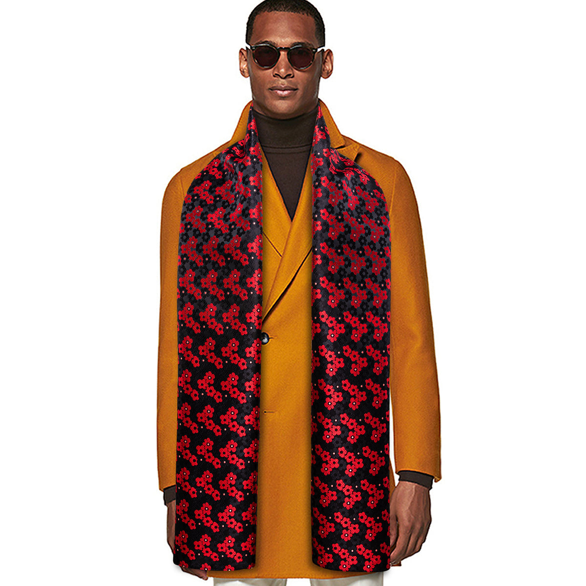Red Black Small Flower Silk Scarf Scarf - Sophisticated Gentlemen