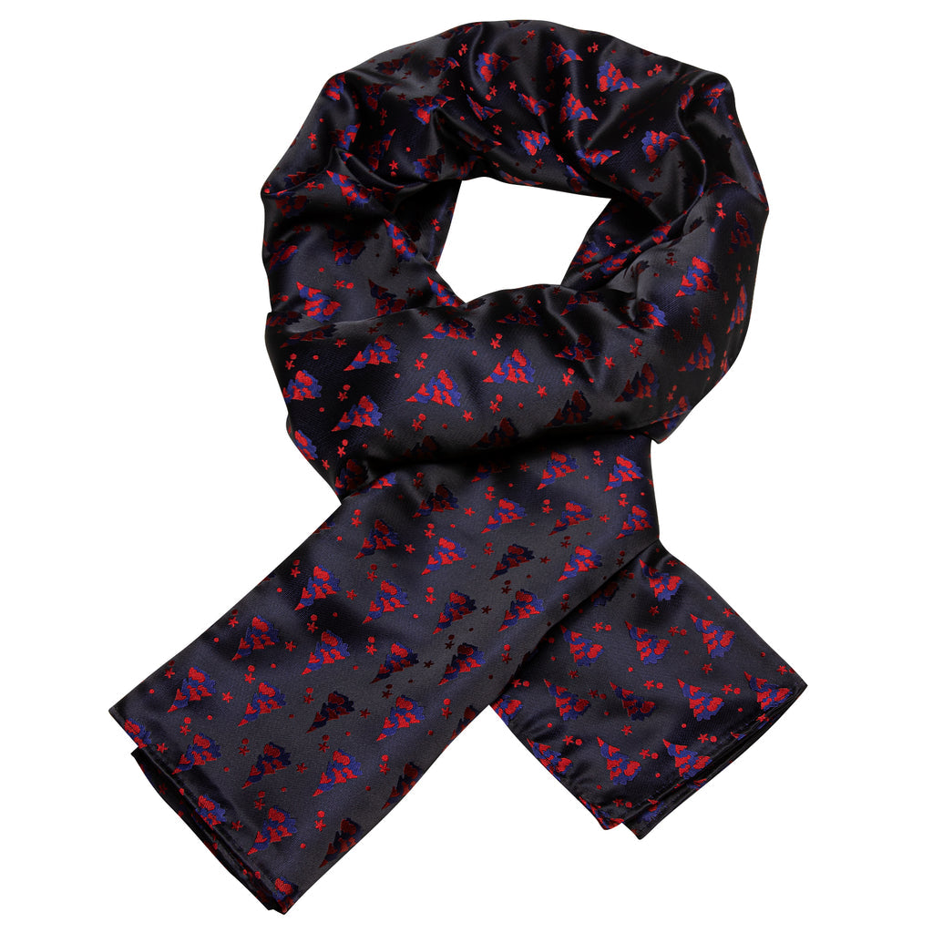 Festival Black Blue Christmas Tree Pattern Silk Scarf Scarf - Sophisticated Gentlemen