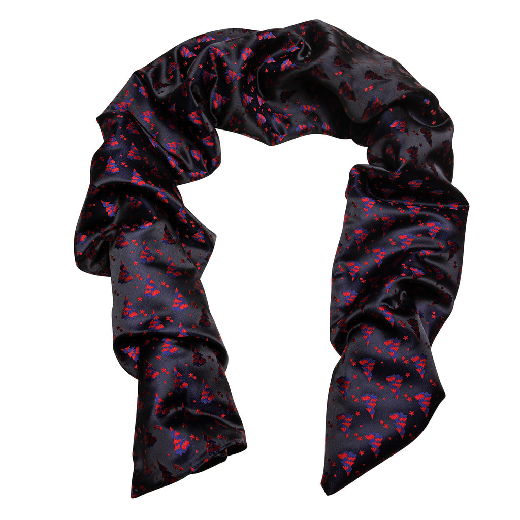 Festival Black Blue Christmas Tree Pattern Silk Scarf Scarf - Sophisticated Gentlemen