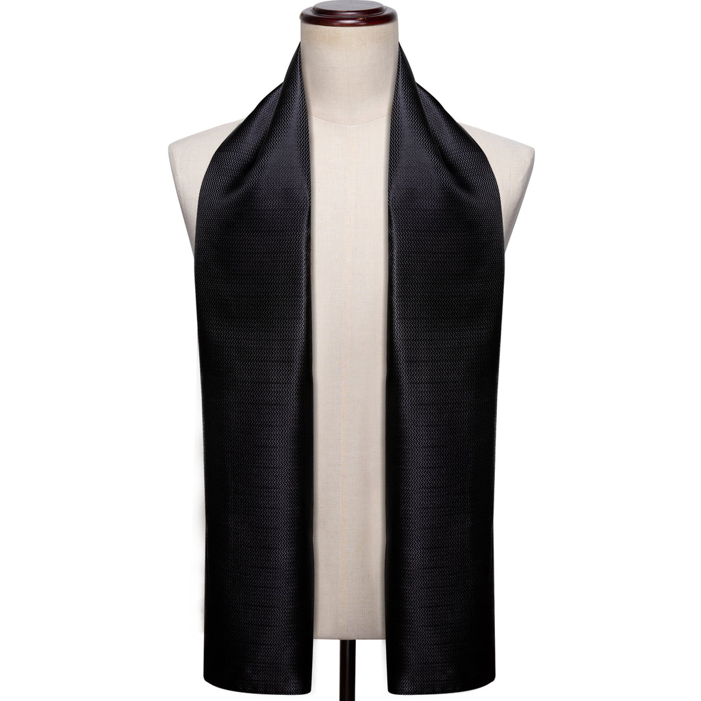 Luxury Black Solid Silk Scarf Scarf - Sophisticated Gentlemen