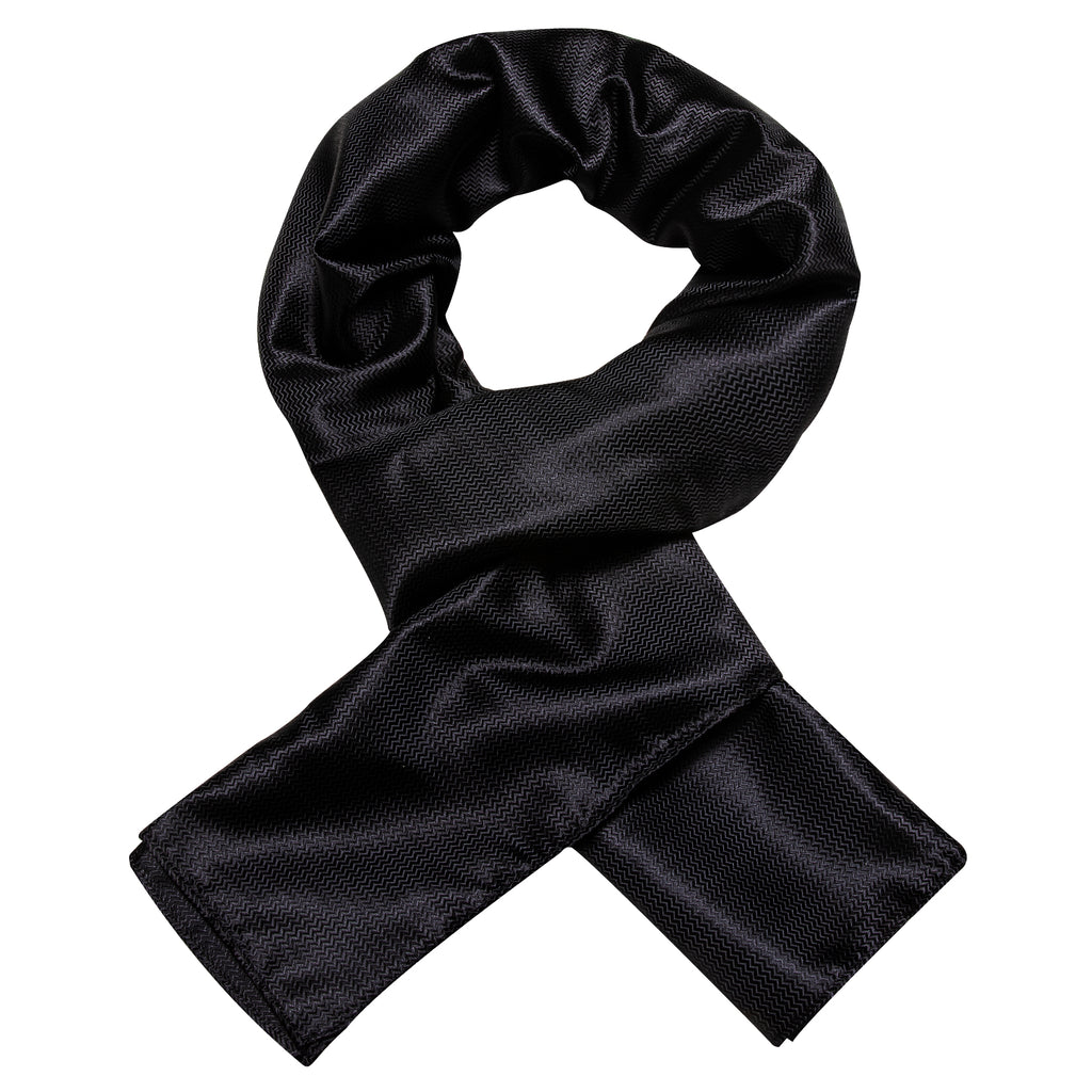 Luxury Black Solid Silk Scarf Scarf - Sophisticated Gentlemen