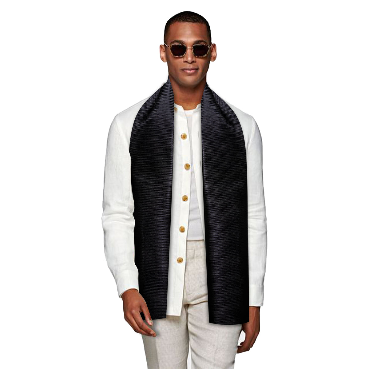 Luxury Black Solid Silk Scarf Scarf - Sophisticated Gentlemen