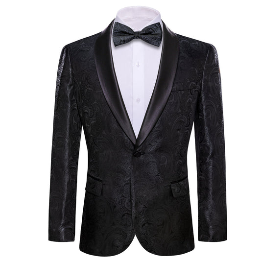 Black Paisley Tuxedo Jacket tuxedo S (38)   - Sophisticated Gentlemen