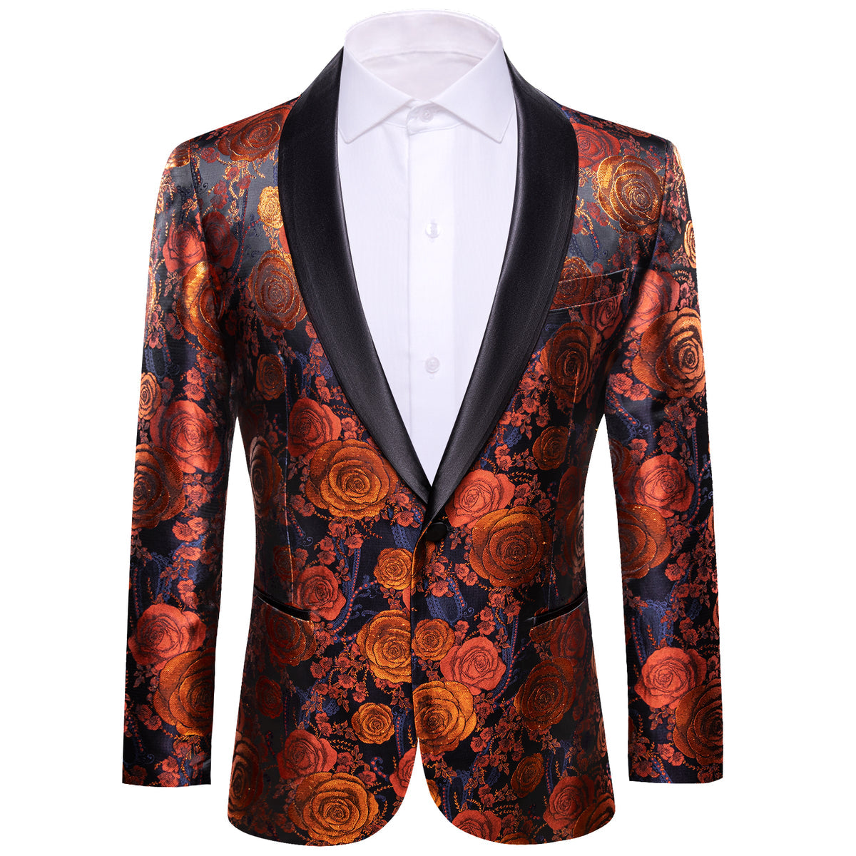 Orange and Navy Floral Tuxedo Jacket tuxedo - Sophisticated Gentlemen