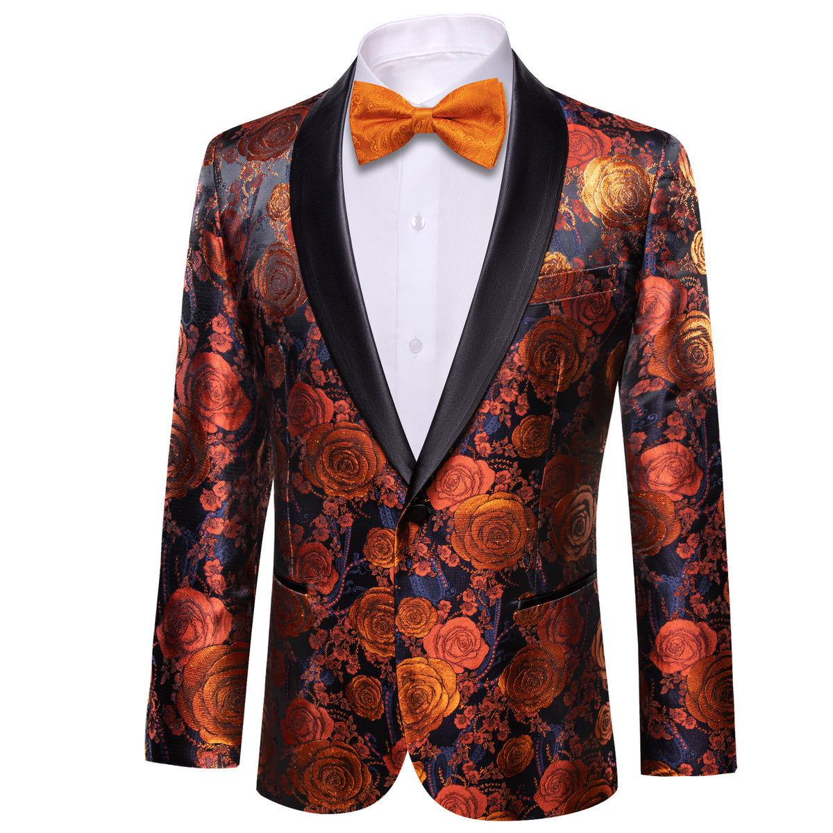 Orange and Navy Floral Tuxedo Jacket tuxedo - Sophisticated Gentlemen