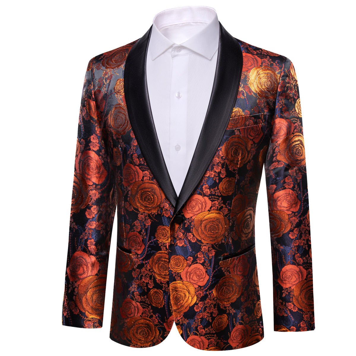 Orange and Navy Floral Tuxedo Jacket tuxedo - Sophisticated Gentlemen