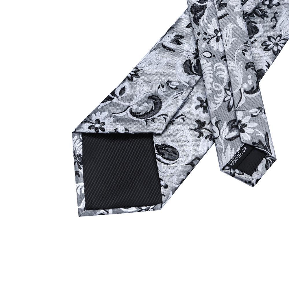 Gray Black Floral Tie, Pocket Square and Cufflinks Set tie sets - Sophisticated Gentlemen