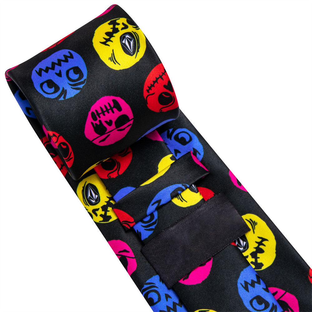 Black Halloween Necktie Set with Skull Design tie sets    - Sophisticated Gentlemen