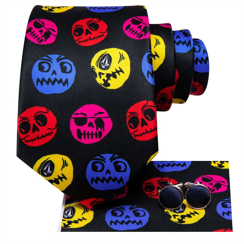 Black Halloween Necktie Set with Skull Design tie sets    - Sophisticated Gentlemen