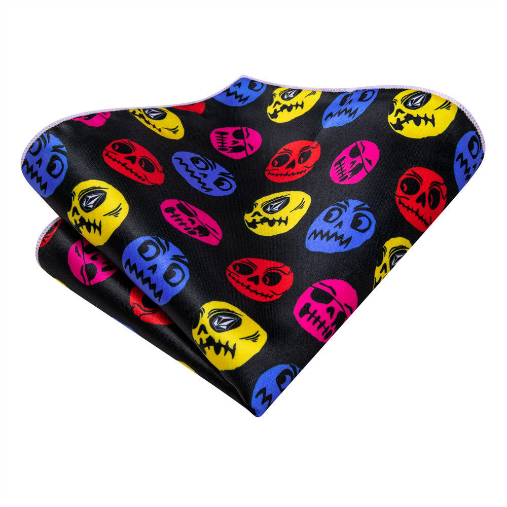 Black Halloween Necktie Set with Skull Design tie sets    - Sophisticated Gentlemen