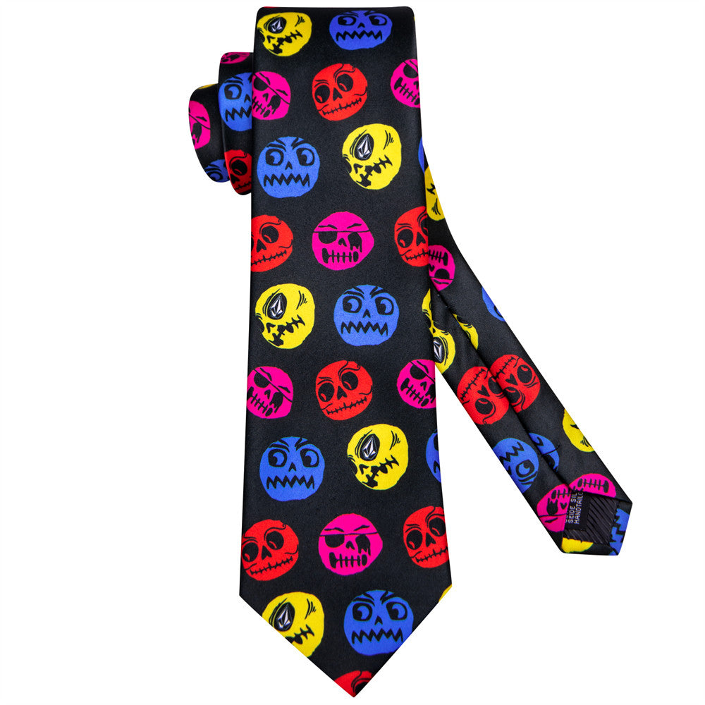Black Halloween Necktie Set with Skull Design tie sets    - Sophisticated Gentlemen
