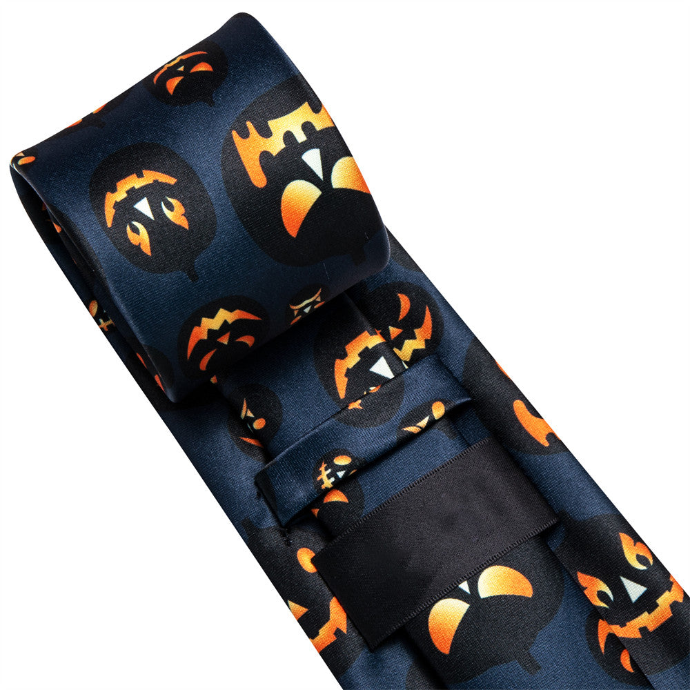 Orange Halloween Necktie Set with Jack-O'-Lantern Design tie sets    - Sophisticated Gentlemen