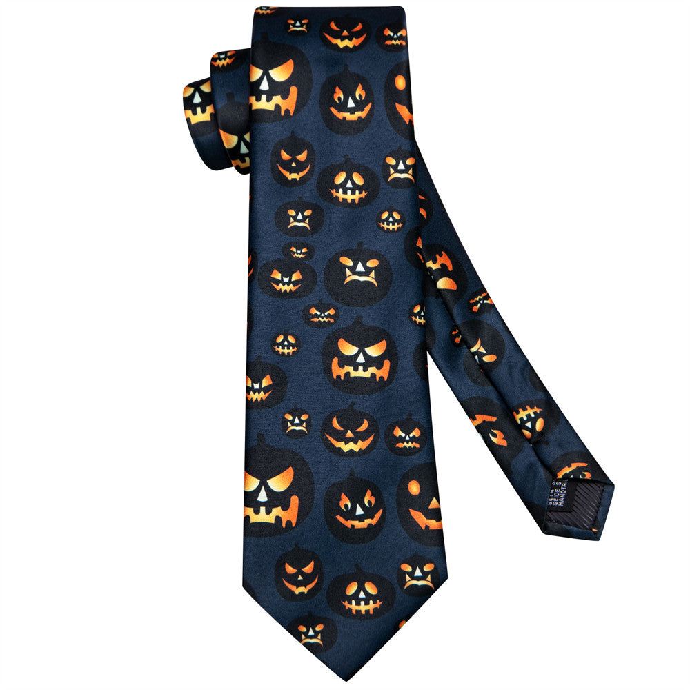 Orange Halloween Necktie Set with Jack-O'-Lantern Design tie sets    - Sophisticated Gentlemen