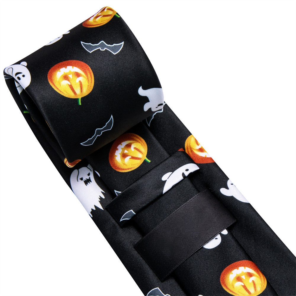Black and Orange Halloween Necktie Set with Ghost and Jack-O'-Lantern Design tie sets    - Sophisticated Gentlemen