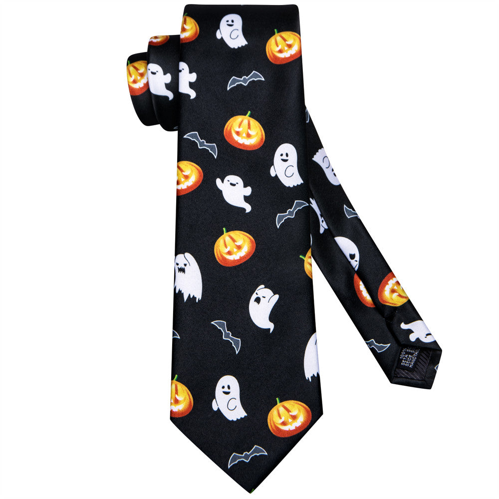 Black and Orange Halloween Necktie Set with Ghost and Jack-O'-Lantern Design tie sets    - Sophisticated Gentlemen