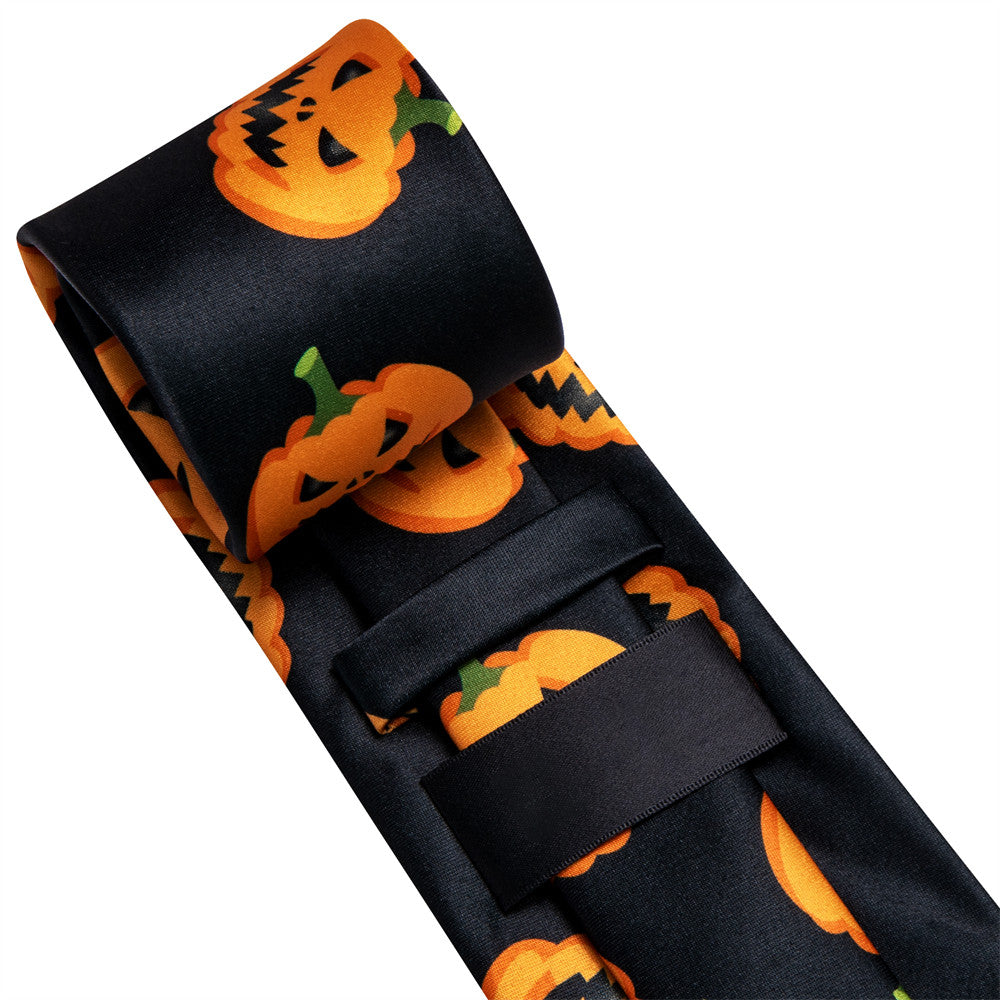 Black and Orange Halloween Necktie Set with Jack-O'-Lantern Design tie sets    - Sophisticated Gentlemen
