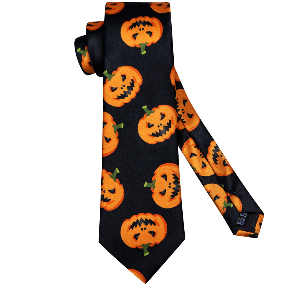 Black and Orange Halloween Necktie Set with Jack-O'-Lantern Design tie sets    - Sophisticated Gentlemen