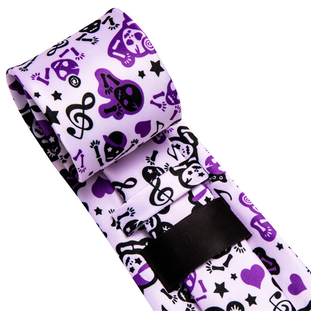 Purple Skull & Music Note Necktie Set with Pocket Square and Cufflinks tie sets    - Sophisticated Gentlemen