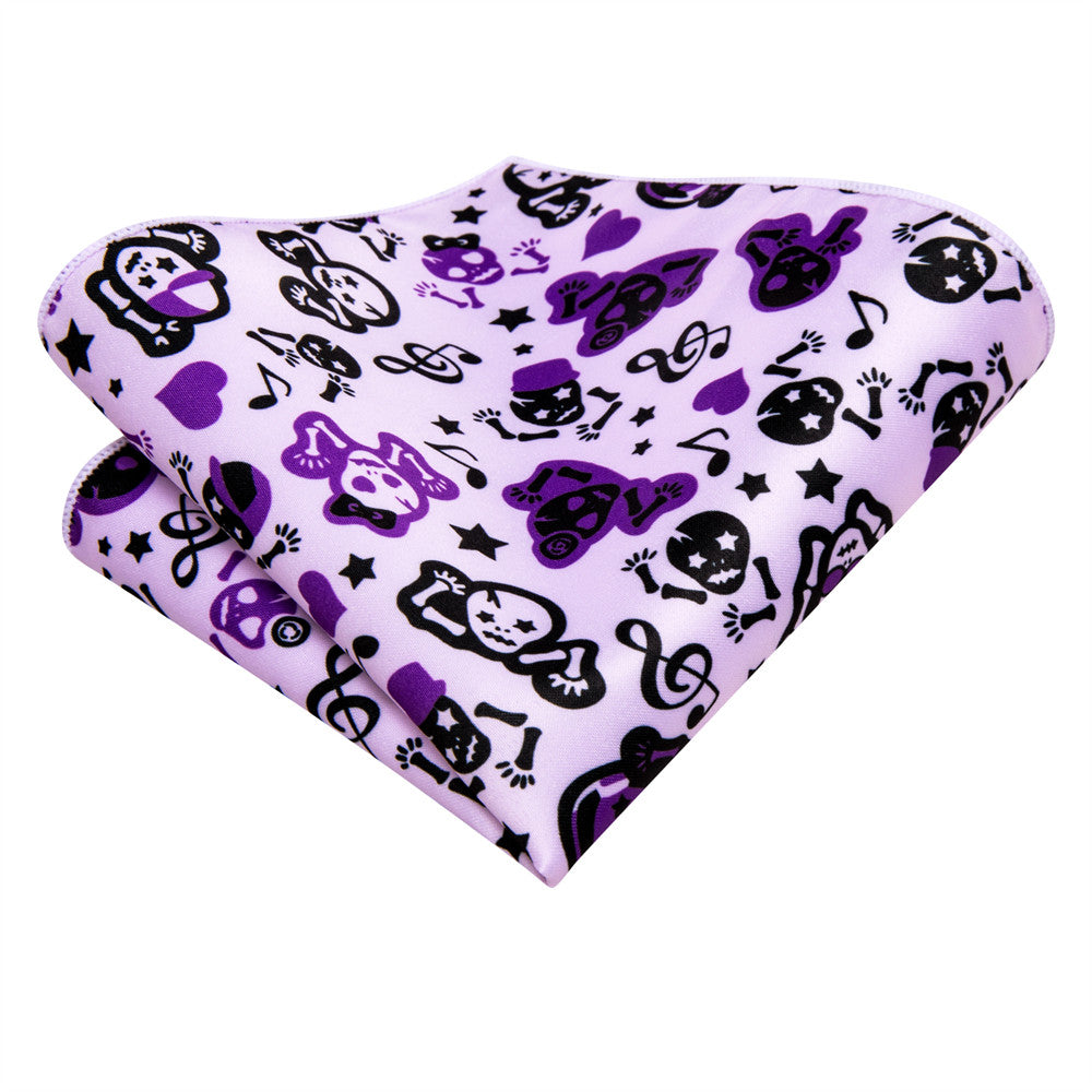 Purple Skull & Music Note Necktie Set with Pocket Square and Cufflinks tie sets    - Sophisticated Gentlemen