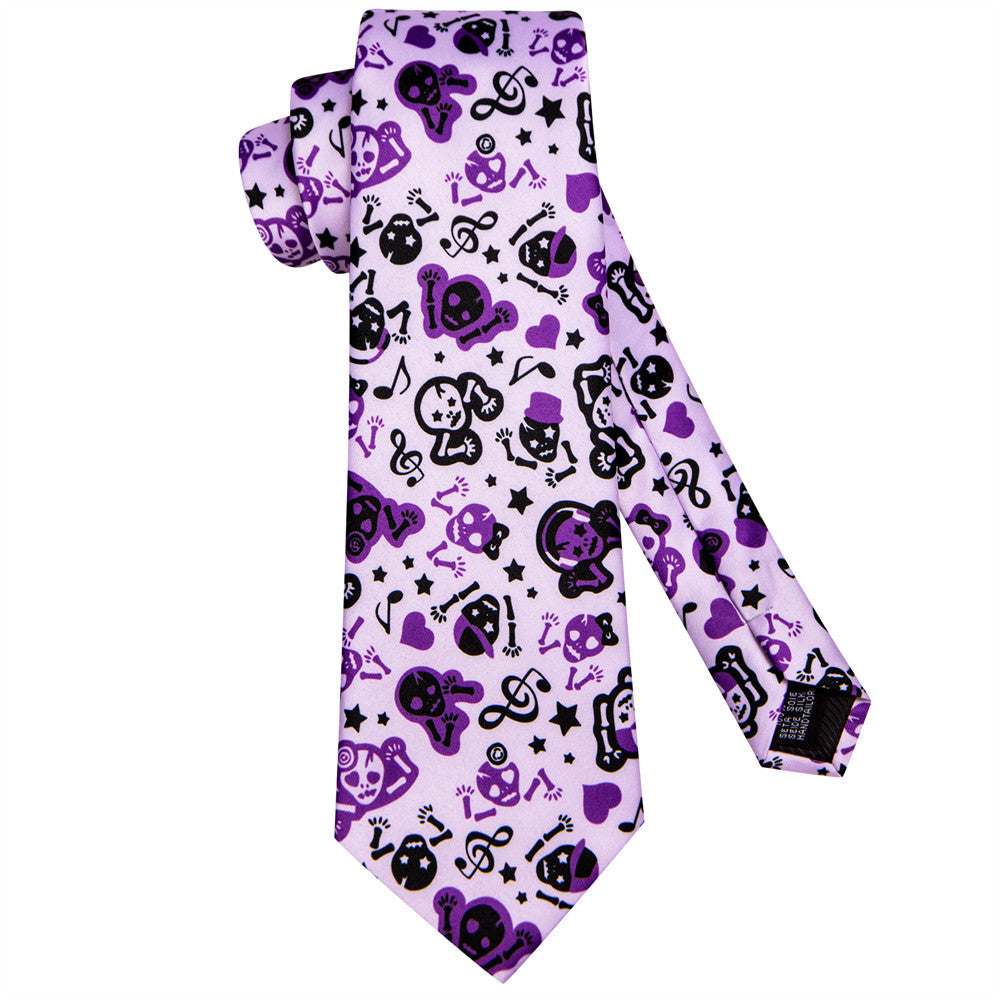 Purple Skull & Music Note Necktie Set with Pocket Square and Cufflinks tie sets    - Sophisticated Gentlemen