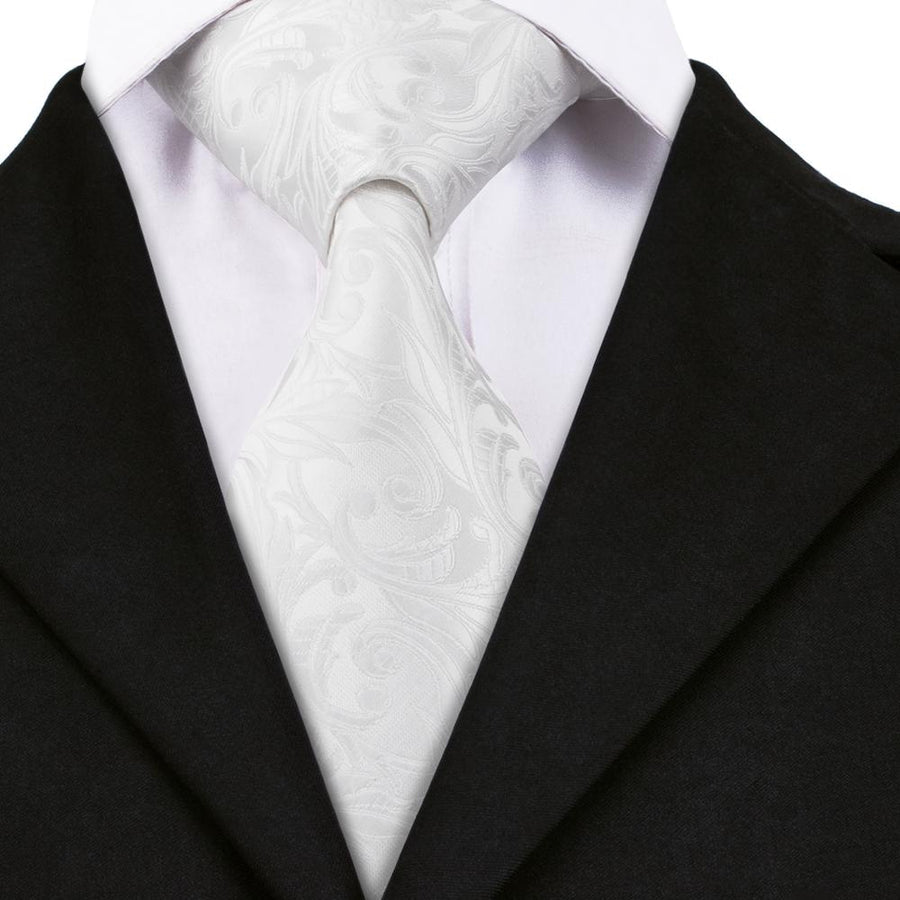 Silver White Floral Silk XL Tie, Pocket Square and Cufflinks tie sets - Sophisticated Gentlemen