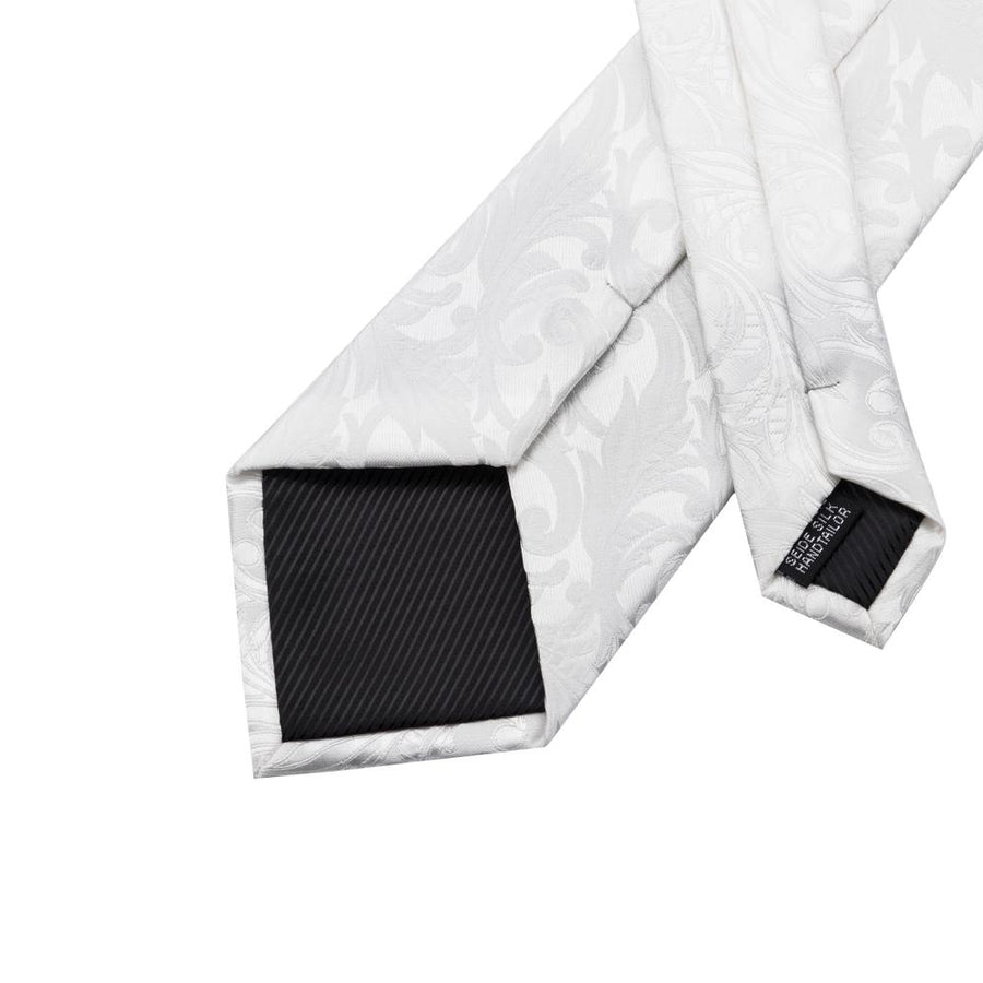 Silver White Floral Silk XL Tie, Pocket Square and Cufflinks tie sets - Sophisticated Gentlemen