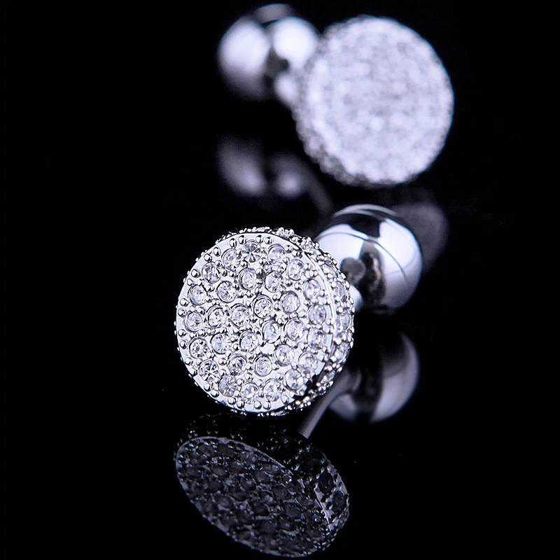 Round Silver Crystal Cufflinks Cufflink - Sophisticated Gentlemen