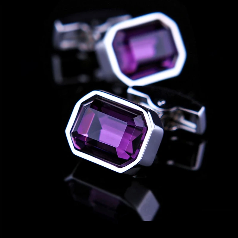 Large Purple Crystal Cufflinks Cufflink - Sophisticated Gentlemen
