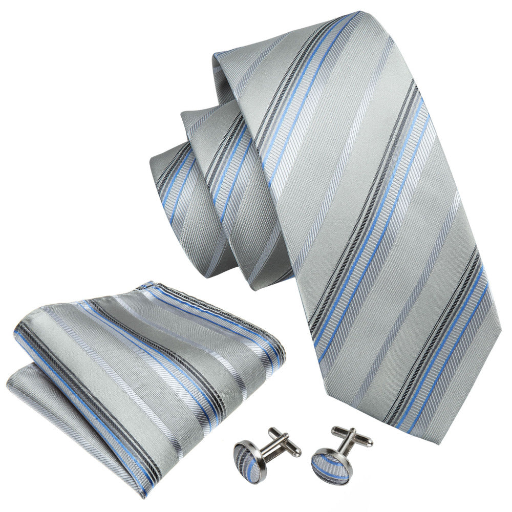 Classic Gray Striped Tie Set tie sets - Sophisticated Gentlemen