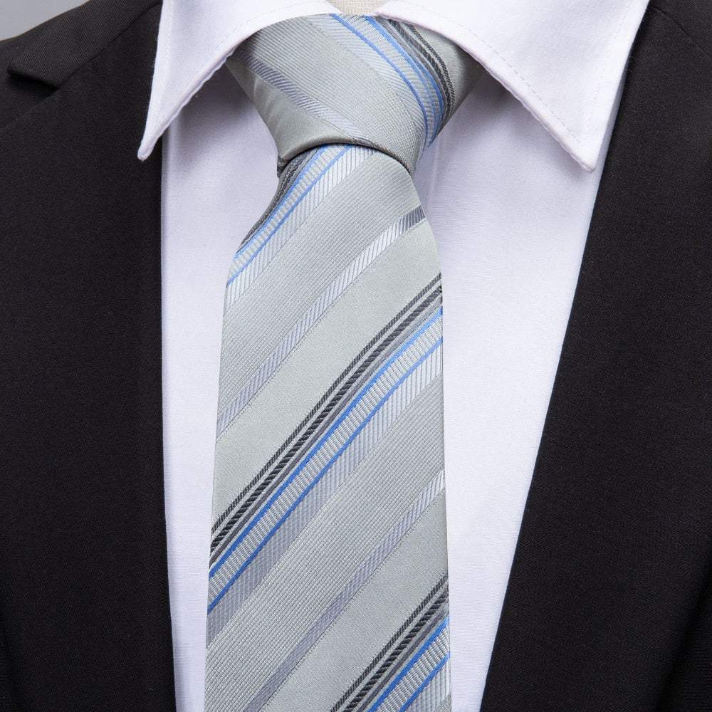Classic Gray Striped Tie Set tie sets - Sophisticated Gentlemen