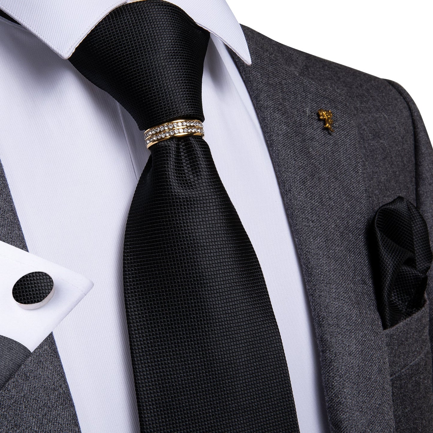 Tie Ring - Gold Rhinestone tie ring - Sophisticated Gentlemen