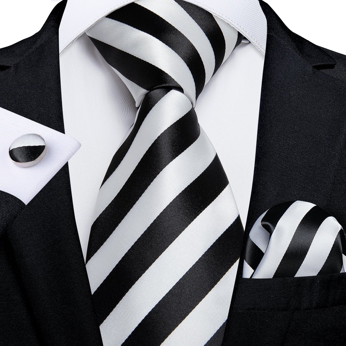 Black and White Striped Tie Set tie set - Sophisticated Gentlemen