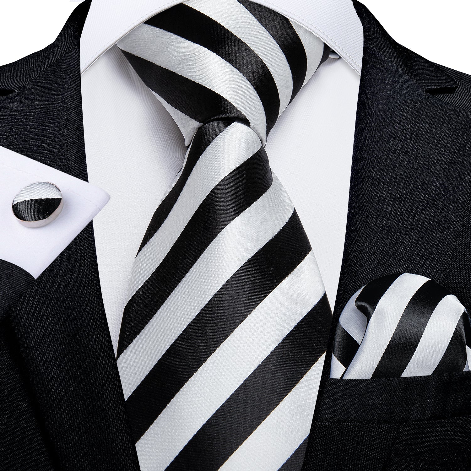 Black and White Striped Tie Set tie set - Sophisticated Gentlemen