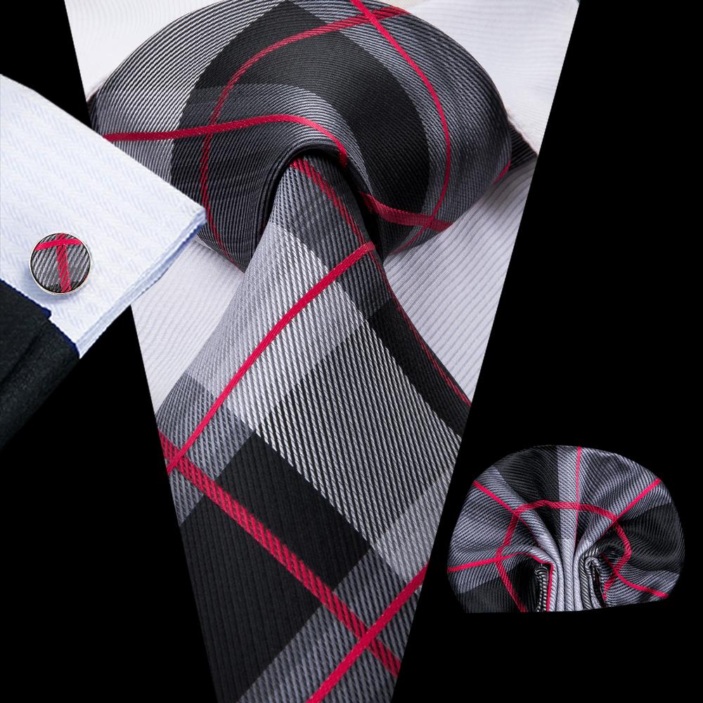 Gray, Black and Red Plaid Tie Set tie set Default Title - Sophisticated Gentlemen