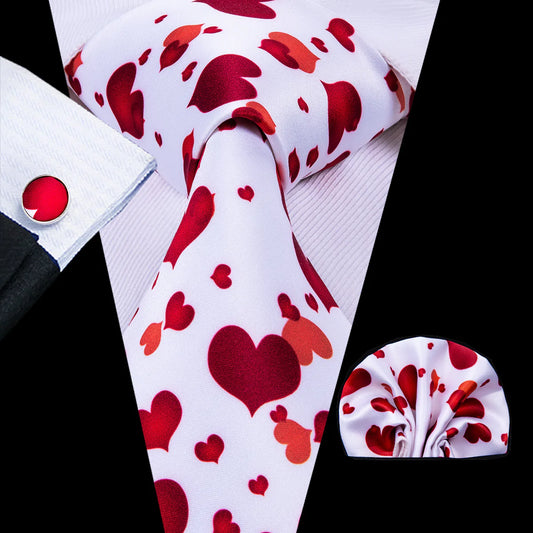 Love Hearts Silk Tie, Pocket Square and Cufflinks tie sets - Sophisticated Gentlemen