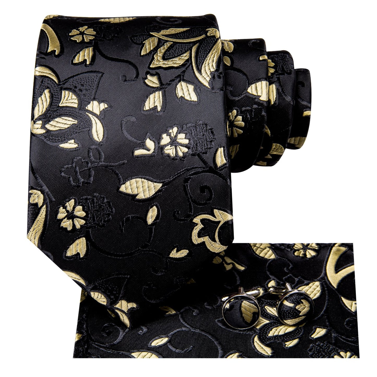Black and Yellow Tie, Pocket Square and Cufflinks tie sets - Sophisticated Gentlemen