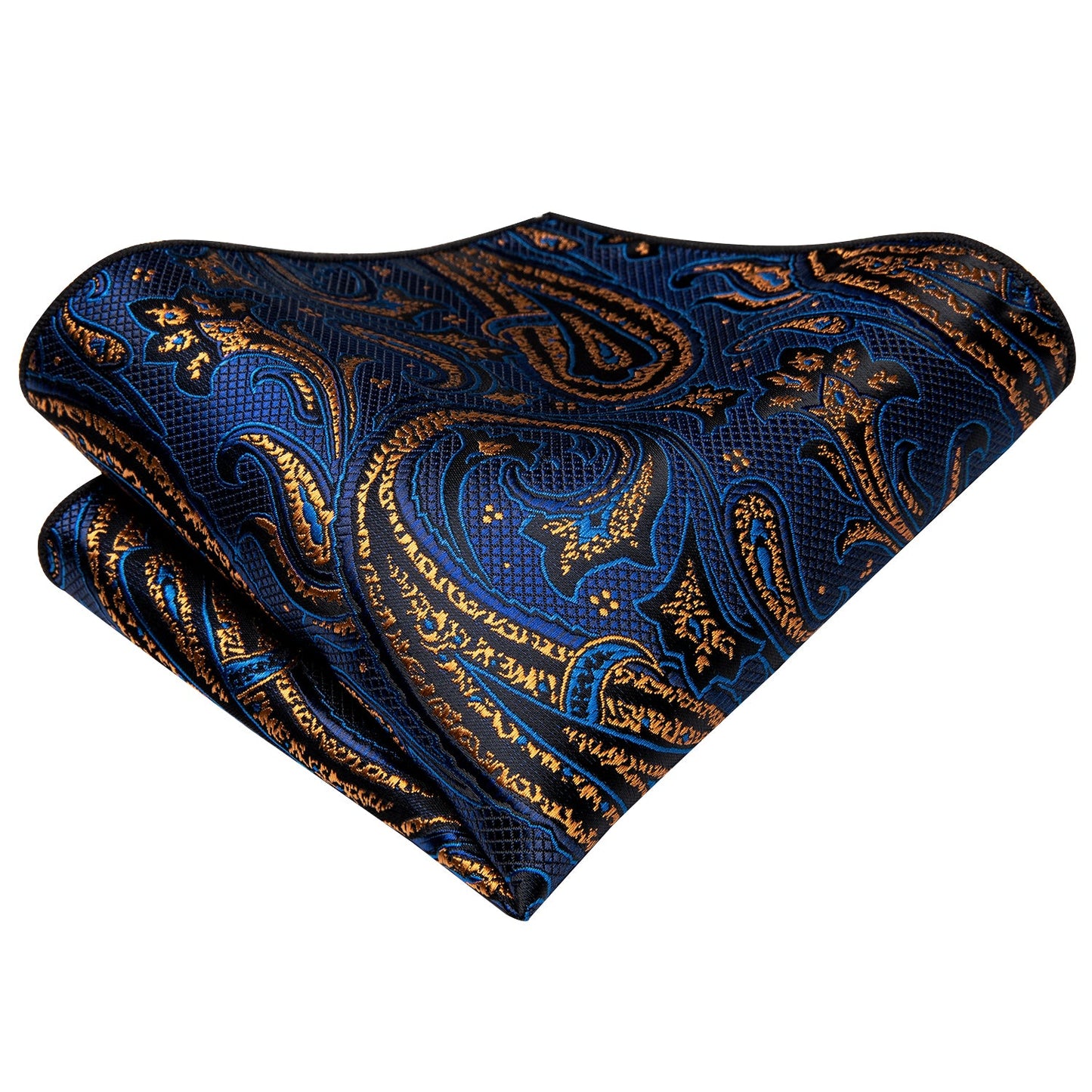 Blue and Gold Paisley Silk Tie, Pocket Square and Cufflinks tie sets - Sophisticated Gentlemen