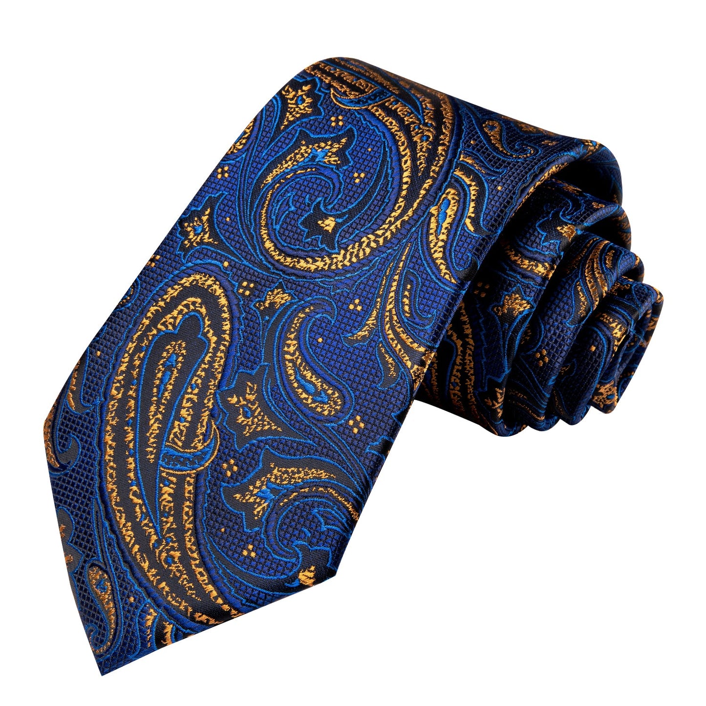 Blue and Gold Paisley Silk Tie, Pocket Square and Cufflinks tie sets - Sophisticated Gentlemen