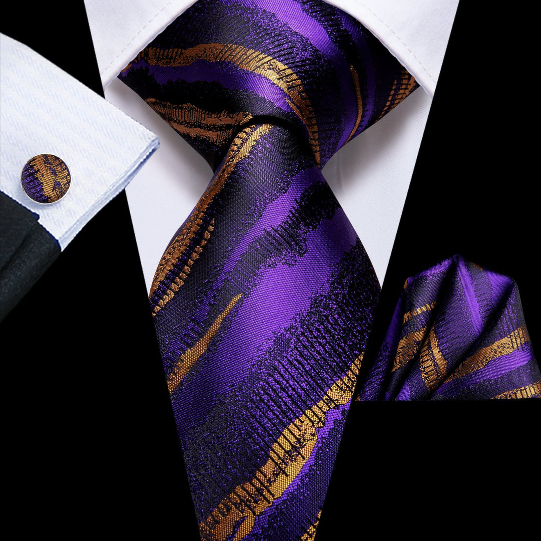 Purple and Gold Striped Tie Set tie set Default Title - Sophisticated Gentlemen